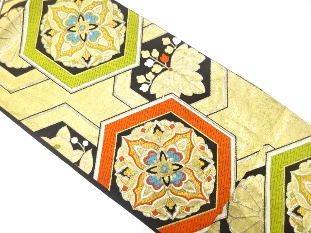 JAPANESE KIMONO / ANTIQUE FUKURO OBI / WOVEN KIKKO WITH FLOWER